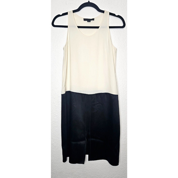 Alexander Wang Womens Mini Shift Dress 0 Ivory Black Slit Sleeveless Minimalist - Picture 1 of 9